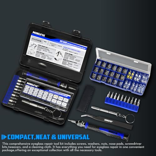 Eyeglass Sunglass Repair Kit,MINGFIX Magnetic Eye Glasses Repairing Tool Kit with Assorted Screws,Nose Pads,Small Screwdriver Bit Set & Tweezer with Mini Travel Case for Glasses,Sunglasses and Others - Image 2