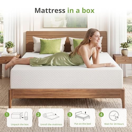 Image of EGOHOME 10 Inch Short Queen Mattress, Memory Foam Mattress in a Box with Cooling Green Tea Gel, Relieve Pressure with Medium Plush Support, CertiPUR-US Certified, 60''L x 75''W, White