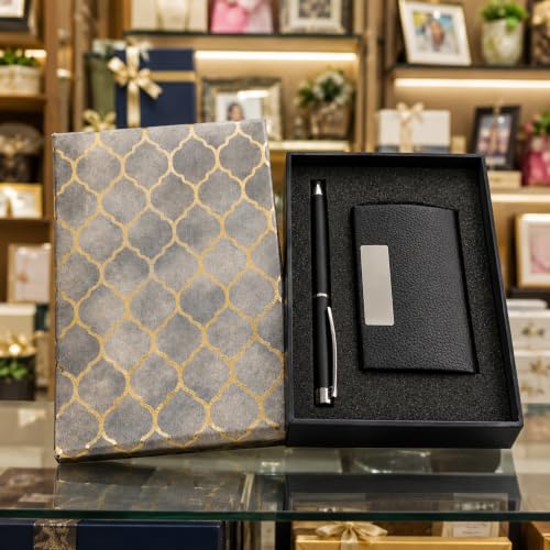 Image of Pen and Card Holder Gift Set with Decorative Box, Black | Rakshabandhan Gift for Brother