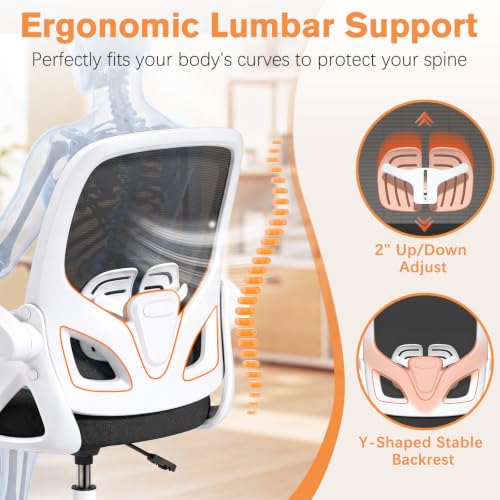 Image of ORRSAKER Drafting Chair, Tall Office Chair with Flip-up Arms, Mesh Ergonomic Computer Standing Desk Chair with Adjustable Height Foot Ring and Lumbar Support, 300 LBS Capacity, White