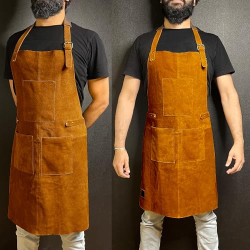 Leather Grill Work Apron with Tool Pockets