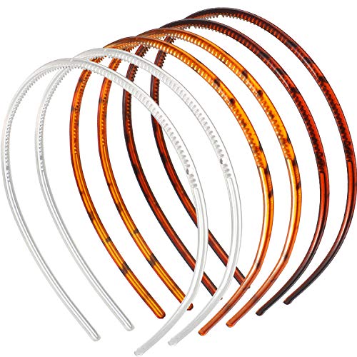 WILLBOND 6 Plastic Thin Headbands, Deep Brown, Transparent, Classic