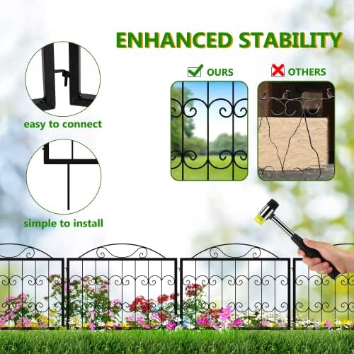 Garden Fence Wrought Iron Black Square Pipe Bent Hook Fence -24inch high -6 Pieces