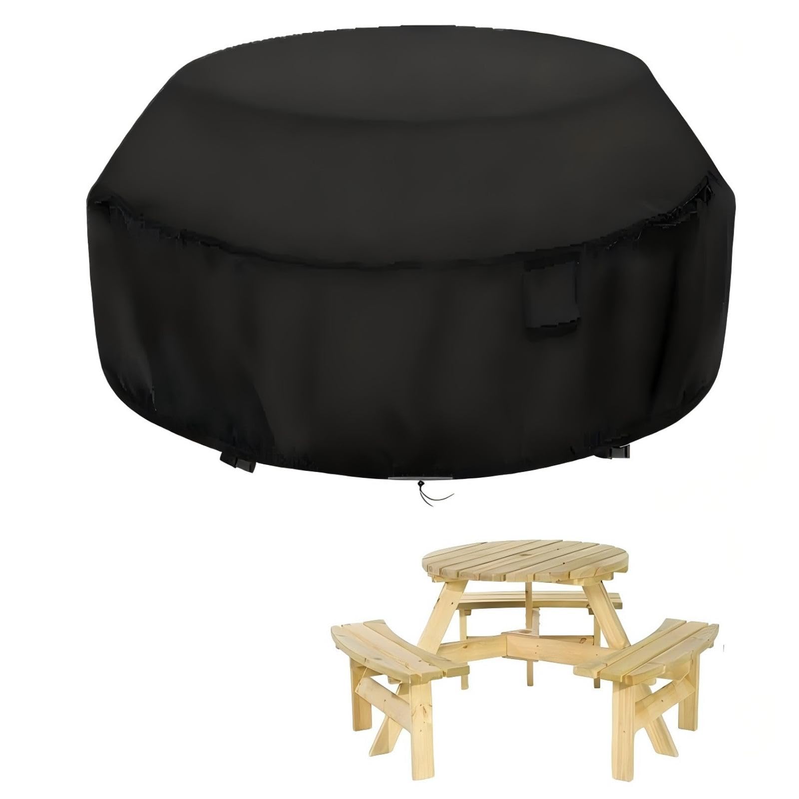 Hohong Picnic Table Cover Waterproof 175ร75 CM, Round Outdoor Garden Picnic Bench Cover, 420D Heavy Duty Oxford Fabric Patio Picnic Table Covers - Black