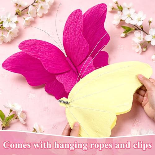 Image of SUNBEAUTY Giant Paper Flowers Large Hanging Butterfly Decorations 10'' 17'' 3D Paper Butterfly Pastel Tissue Paper Flower Decorations for Girls Women Birthday Spring Garden Garden Wedding Party Decor