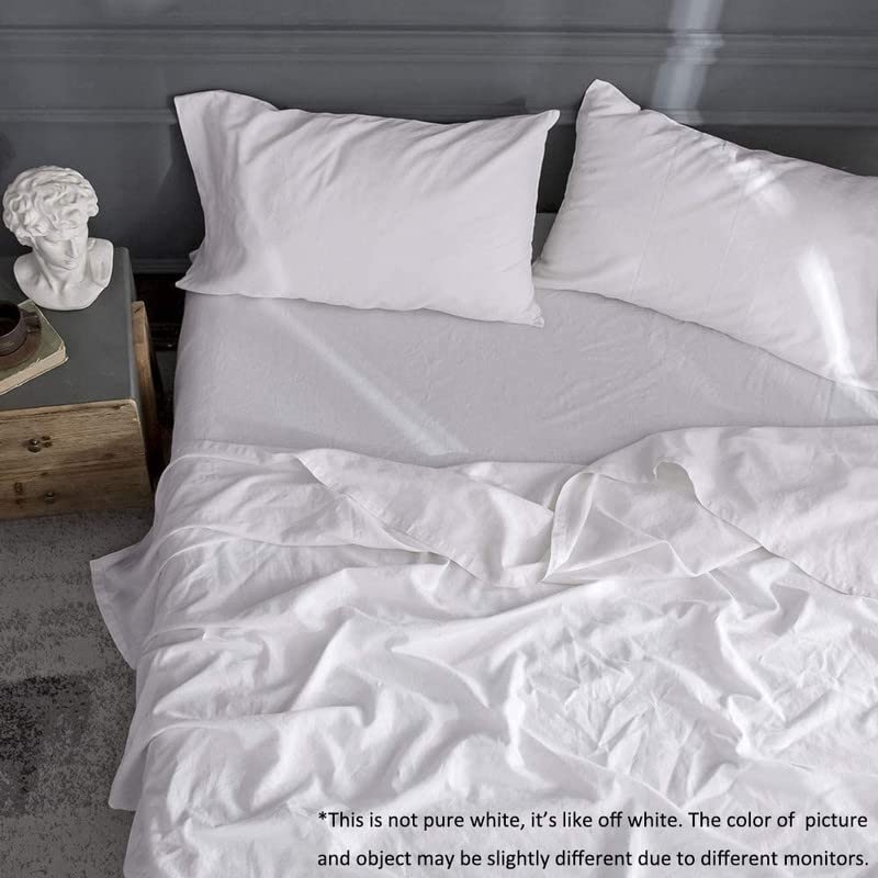 Image of CULTIVER Microfiber White Bedsheets For Double Bed,Solid Colour King Size With 2 Pillow Covers,Queen Plain Bedsheet Ultra Soft Brushed Micro Fabric Shrinkage&Fade Resistant (90X100 In,White Color)