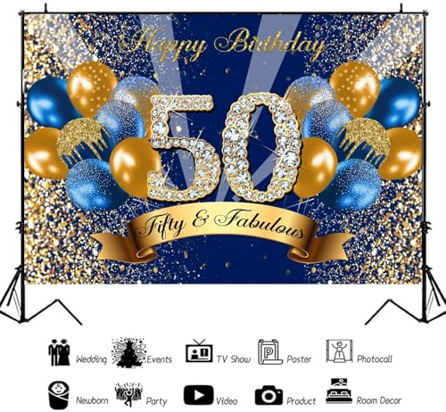 Fondo Fotográfico Azul Royal con Globos Dorados 240x180 cm miniatura 4
