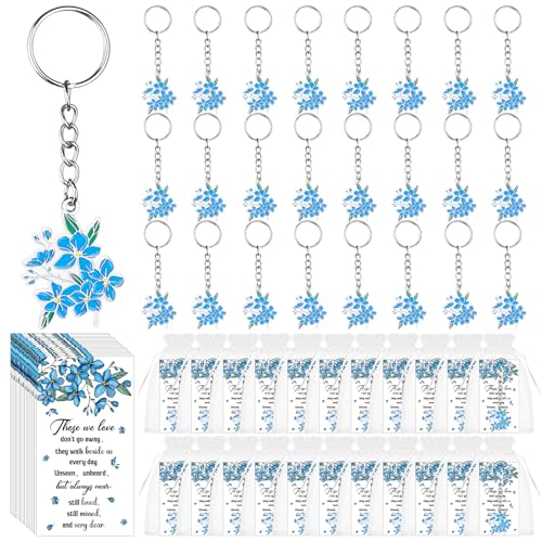 Kklolai 25 Sets Funeral Favors for Guests Forget Me Not Keychain Remembrance Memorial Cards Organza Bags for Loved Ones Celebration of Life Keepsakes (Forget Me Not Flower)