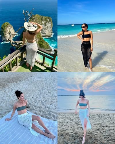 Bsubseach Womens Crochet Cover Up Skirt 2025 Knit Drawstring Long Coverups for Swimwear Elastic Waist Beach Wrap4