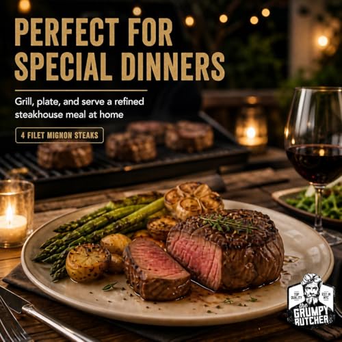 Image of Grumpy Butcher Aged Large Filet Mignon Steak, 4 Pack | USDA Top Choice Beef Tenderloin Filets With Gift Box Option Ships Frozen