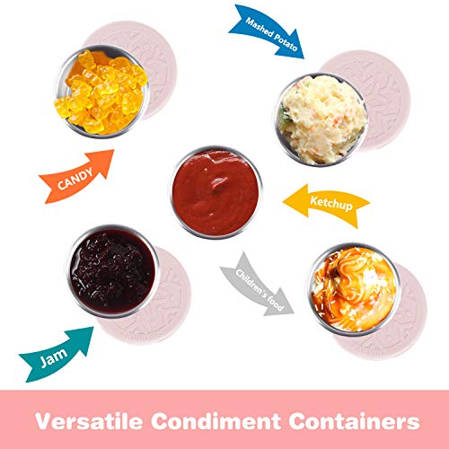 Lalastar Salad Dressing Containers Set, Small Condiment Containers With Silicone Lids, Leakproof & Reusable For Condiments, Snacks, Dipping Sauce, Stainless Steel, 4X1.6Oz, Pink #TOP1