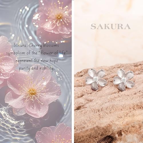S.Leaf Flower Earrings for Women 925 Sterling Silver 18Karat Gold Plated Cherry Blossom Floral Flower Stud Earrings Best Friend Birthday Gifts for Women Trendy Teens Sister Mom Wife Womens Her Friend Party2