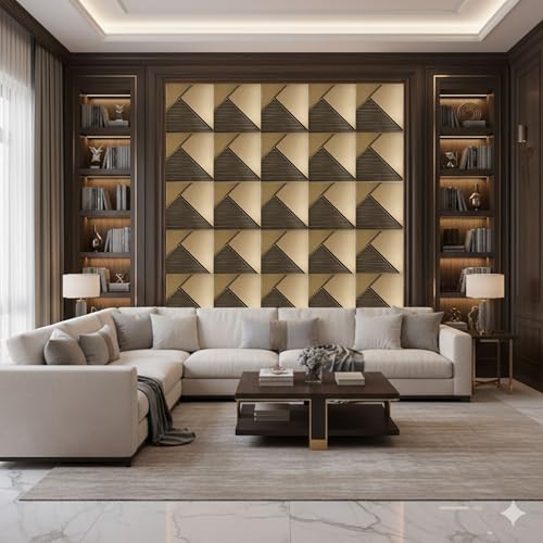 Image of Kayra Decor 3D PVC Wall Panels for Bedroom & Living Room | Fluted 1 Design | Golden Color | 19.7 x 19.7 Inch | Pack of 18 | 48.42 Sq Ft
