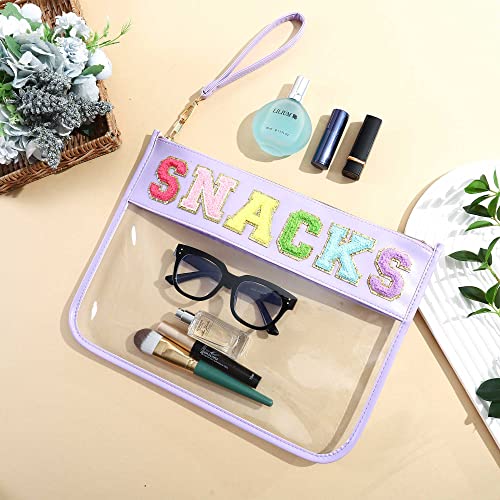 Image of Chenille Letter Clear Bag Purse Multi-purpose Transparent Waterproof Snacks Makeup Tote Bag with Wrist Strap