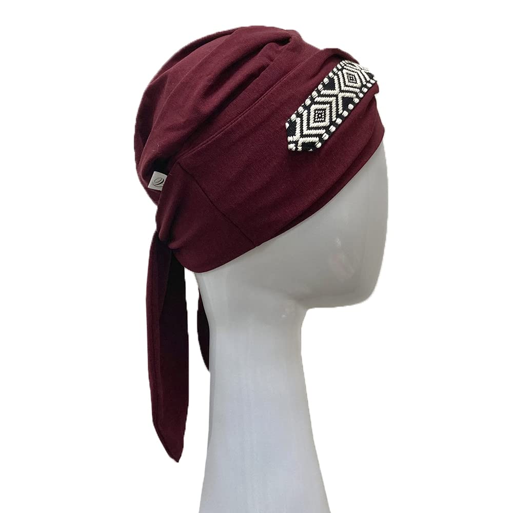 CAREBELL Turbante oncológico Smooth Ikat Burdeos de Bambú para la pérdida de Cabello Headwear