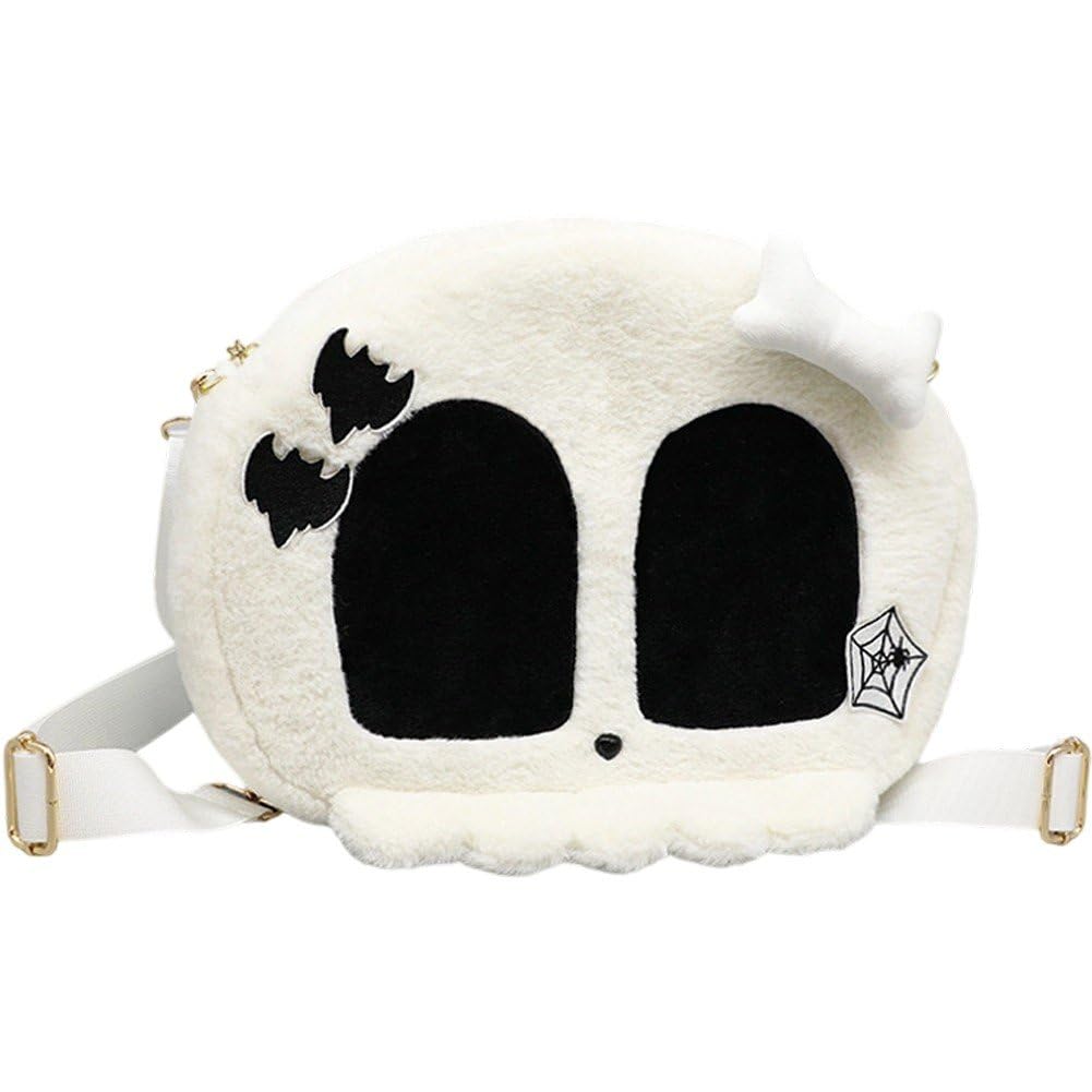 Sac à dos en peluche tête de mort blanc style gothique lolita pour femme