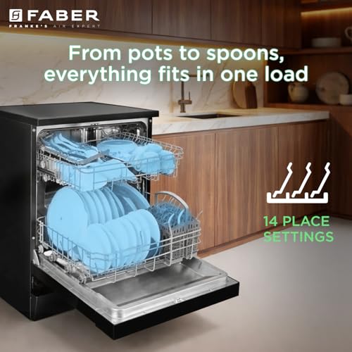 Image of Faber 14 Place Free Standing Dishwasher|6 Wash Programs| LED Display| Adjustable Racks | Half Load Wash| 2Yr Comprehensive & 10Yr Cavity Warranty |FFSD 6PR 14 S BK Digital, Black Finish