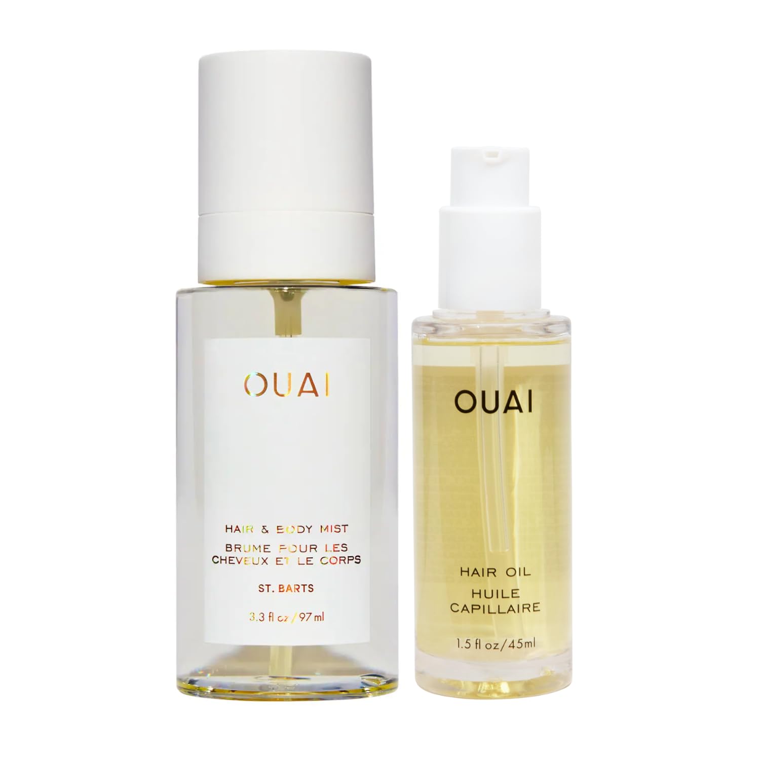 OUAI Hair & Body Bundle - Includes St. Barts Hair & Body Mist (3.3 Oz) and Hair Oil (1.5 Oz) for Healthy, Shiny, Frizz-Free Hair - 2 Piece Bundle