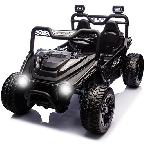 sopbost Premium 24V 2 Seater XXL Kids UTV Ride On Car with Remote Control 4WD Off Road Electric Vehicle Ride On Toy Car with EVA Tires Wheels, Metal Frame, Bluetooth (Black)