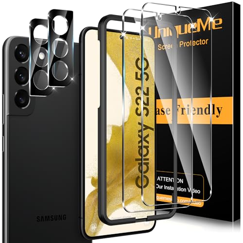 UniqueMe für Samsung Galaxy S22 für Panzerglas, 2 Stück Displayschutz und 2 Stück Kameraschutz, Bruchsichere Schutzfolie für Samsung S22, Leicht Anzubringen, Keine Blasen, 9H-Härte, HD-Klar