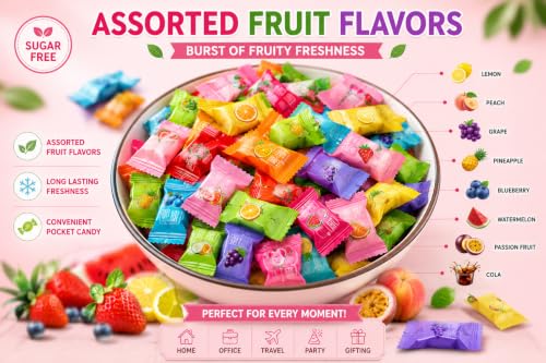 Image of Trending Mint Candy Assorted Fruit Flavors | Imported Sugar Free Mints | Refreshing Breath Candy | Individually Wrapped | 100g Pack