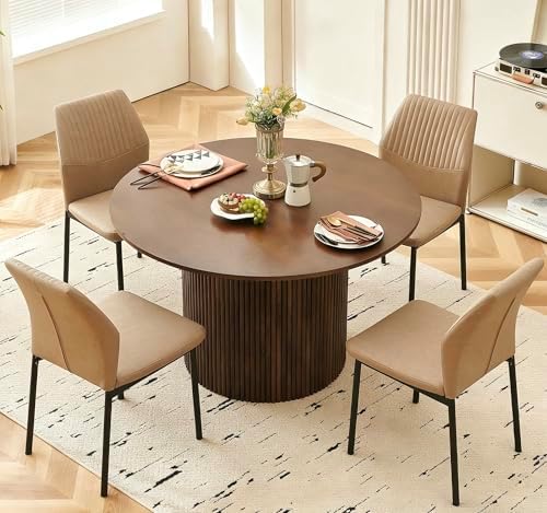 Dining Table Set for 4, 47" Wooden Round Kitchen Table with PU Le...