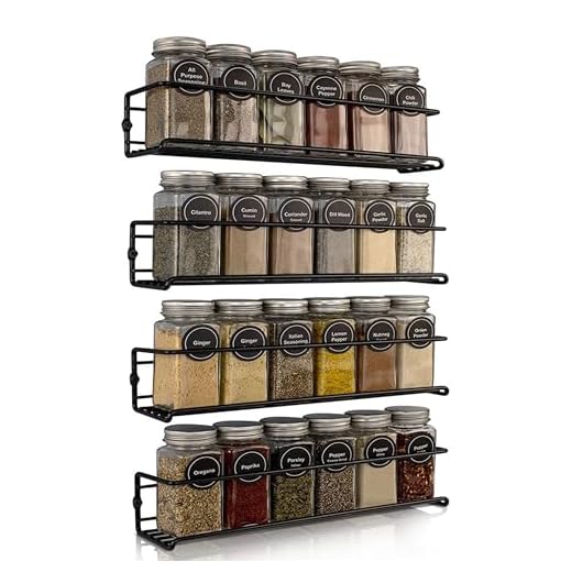SpaceAid Uittrekbaar kruidenrek voor kast, robuust, uittrekbaar, kruidenorganizer voor keukenkasten, met 415 etiketten en krijtmarker, 11,4 cm b x 26,7 cm d x 21,6 cm h, 2 niveaus, zwart
