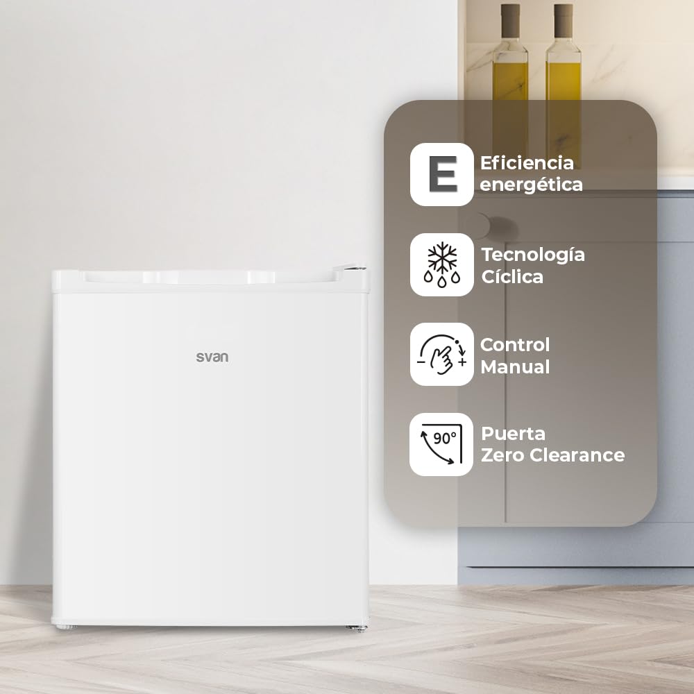 Svan Frigorífico Refrigerador Blanco SR504500E. Capacidad 41 Litros, Puerta Reversible, Bajo Nivel Sonoro, Eficiencia Energética Clase E