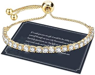 Bracelet for Women,Sterling Silver Tennis Bracelet Crystal Slider Bracelet S925 Women Bracelet Sparkle Diamond Zirconia Adjustable Bracelet Lady Bracelet Gift for Valentine's Day,Silver,Gold,Rosegold