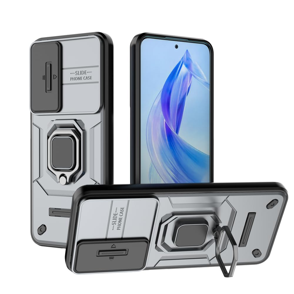 Compatible with Honor 90 Lite Bracket Shell,Compatible with Honor X50i 5G CRT-AN00,with Slide Camera Lens Cover Compatible with Honor 90 Lite 5G CRT-NX1 Case Grey
