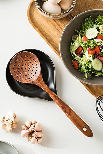 Image of LAUCHUH Spoon Rest for Stove Top, 5 inch Large Cooking Spoon Holder for Kitchen Countertop Ceramic Ladle Holder for Spatula, Tong, Heat-Resistant, Farmhouse Kitchen Decor, Black