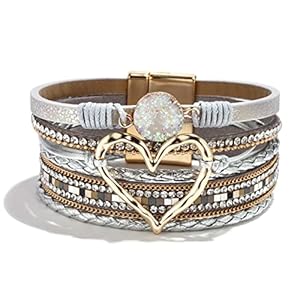 Long tiantian Heart Leather Wrap Bracelets for Women Handmade Stackable Boho Cuff Bangles Bracelet Trendy Birthday for Her