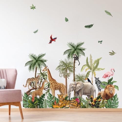 milaosk Pegatinas Pared Decorativas Infantiles Pegatinas de Pared Animales de la Selva Tropical Vinilos Adhesivos Árbol Jirafa Elefante León Tigre Murales Adhesivos Habitación Infantiles Niño Bebé