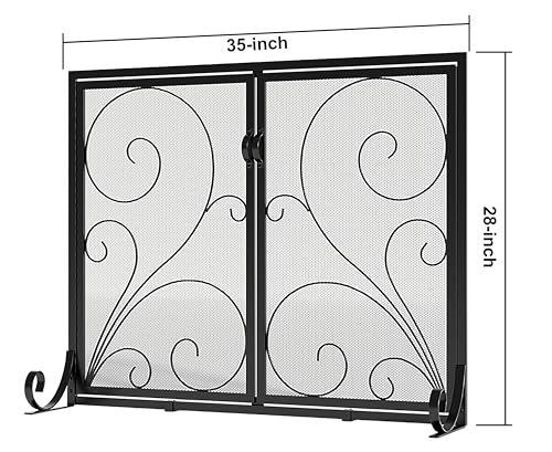 Image of Fire Beauty Fireplace Screen Steel Mesh Door Spark Guard(35 inch L x 28 inch H)