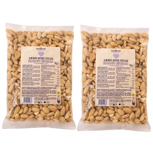 Almendra cruda sin piel 2 kg nut&me | Almendras crudas peladas | Sin aditivos ni conservantes | Fuentes de proteínas | Sin sal| Pack 2 x 1 kg