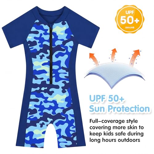 Image of Girls One Piece Swimsuit UPF 50+ Rash Guard with Front Zipper for Ages 3-14