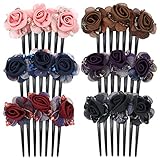 6 Pack Fake Artificial Rose Flower Plastic Hair Side Combs Thick Hair Slide Hair Pins Bun Holders...