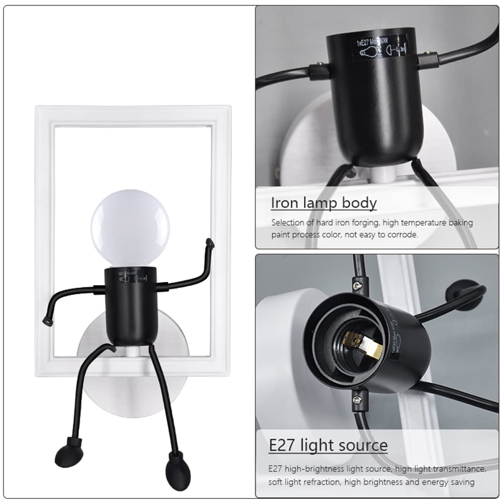 RUIBO Lampada da Parete Umanoide Creativa, Applique da Parete Art Deco, Lampada da Parete Interna Moderna per Camera da Letto, Camera dei Bambini, Corridoio, con Luce Bianca E27