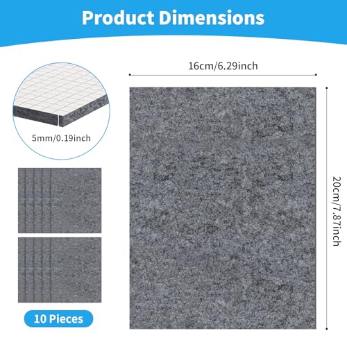 Filzgleiter Selbstklebend, 10 Stück 16 x 20cm - 5mm, Filzgleiter für Stühle, Filzmatten zum Zuschneiden, Filz Selbstklebend, Hochwertigem Nadelfilz für Möbelgleiter Stuhlgleiter (Dunkelgrau‌)