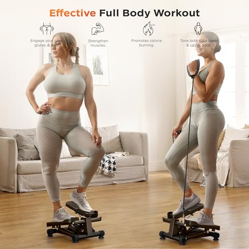 soges Mini Steppers for Exercise at Home,Adjustable Pedal Height Stepper with Resistance Bands,Hydraulic Stair Stepper with LCD Monitor for Home Gym,Full Body Cardio Equipment,300lbs Weight Capacity