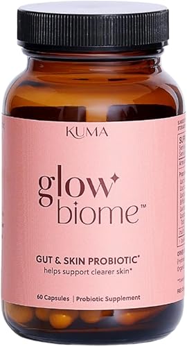 Kuma Glow Biome - Probióticos transparentes para la piel + cápsulas prebióticas, 60 unidades.