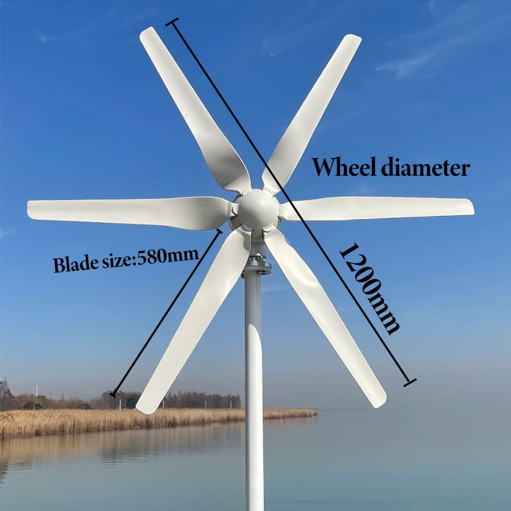 800W Windkraftanlagen 12V 24V 48V Windturbinen Windräder mit 6 Flügeln und kostenlosem MPPT Laderegler horizontale Windgenerator für Zuhause (12V mit Reglar)
