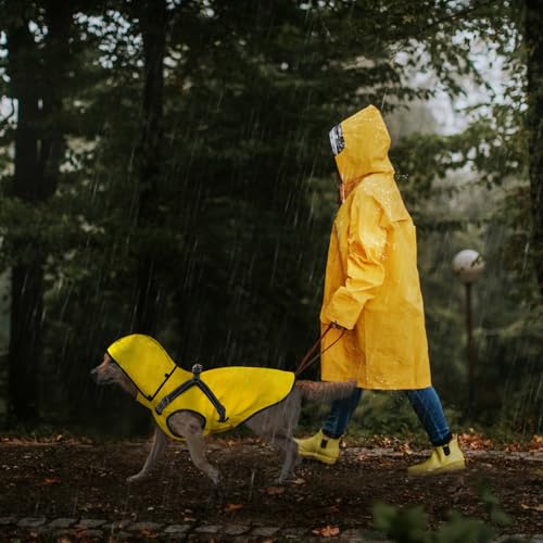 Mosucoirl Dog Raincoat Waterproof Doggie Hoodie Reflective Dog Raincoat Hooded Adjustable Rain Jacket for Small Medium Large Dogs Puppies Doggie (Yellow, M)