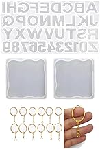 SNOOGG Resin Mould Alphabet and Numbers for Pendants Keychains Earrings ABCD with Built in Hole into Mold with Keychain and 2 Coaster