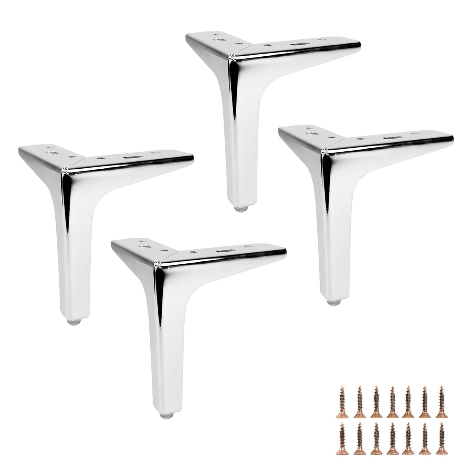 P17 | Modello SIENA | SET 4 Piedi +16 Viti | Cromo Lucido | Altezza 15 cm | Gambe per Divani, Mobili, Armadi, Poltrone | Piedi in metallo per Arredamento Design Moderno ed Elegante |