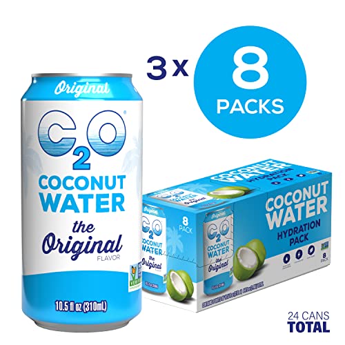 C2O The Orginal Coconut Water, Plant-Based Hydration, Non Gmo, Essential Electrolytes, 10.5 Fl Oz (3 Packs Of 8, 24 Cans Total) #TOP1