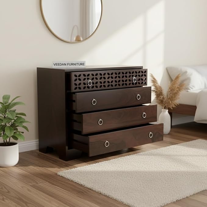 Sheesham Wooden Chest of Drawers for Bedroom with 4 Drawers Storage Drawer Cabinet - Chest of Drawers Wooden Cabinet for Living Room - Solid Wood Dresser with Drawer (Design 16)