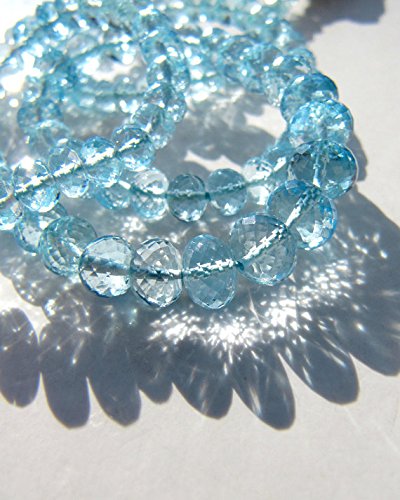 sky blue topaz rondelles, 3.25-6mm micro faceted roundel beads, swiss london blue topaz natural gemstone