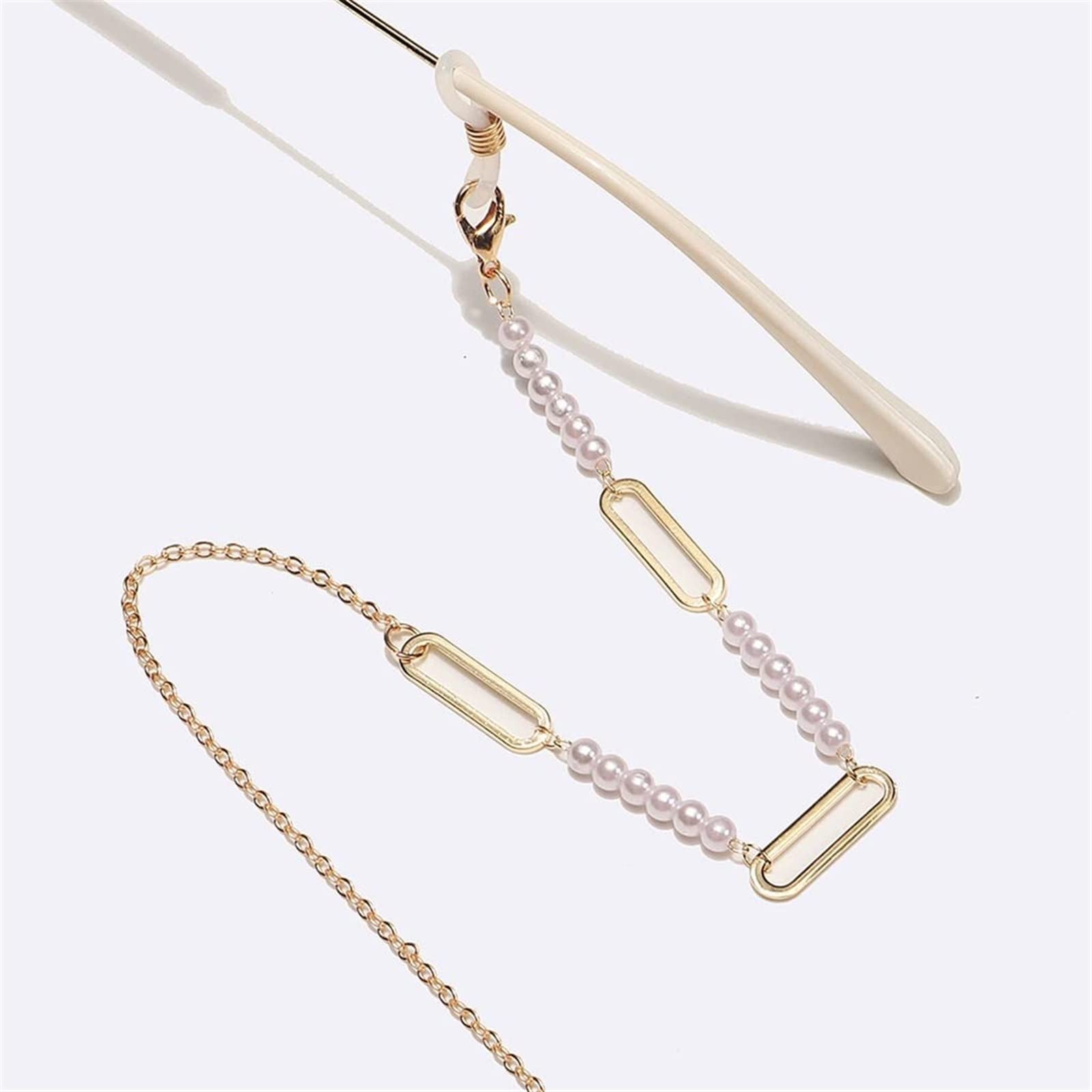 Sznurki do okularów, łańcuszek do okularów, moda złota perła owalny metal