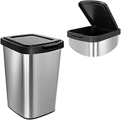 Lixeira 9 Litros com Tampa Click Basculante – Cesto de Lixo, Plástico com Acabamento Tipo Inox para Banheiro, Cozinha e Escritório